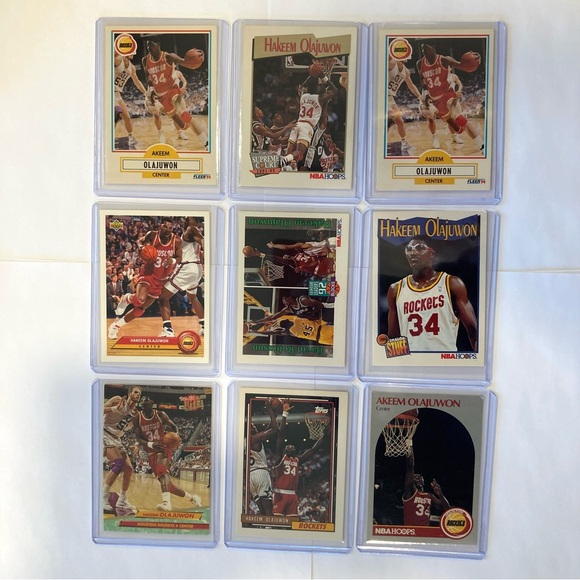 Lot of 9 90s Hakeem Olajuwon NBA Basketball Trading Cards Houston Rockets Akeem - Picture 2 of 16